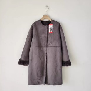 3色加绒皮毛一体大衣女款冬季高中长款显瘦保暖休闲麂皮绒外套女