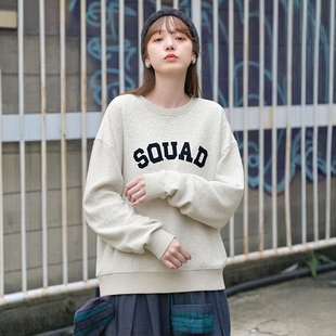 宽松廓形字母印花潮流上衣 简约圆领卫衣女秋春秋季 情侣款 日单美式