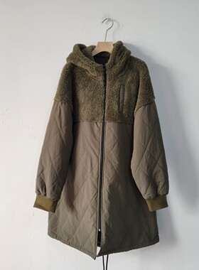 6款日单秋冬季连帽拼接棉服女中长款宽松保暖棉衣外套通勤