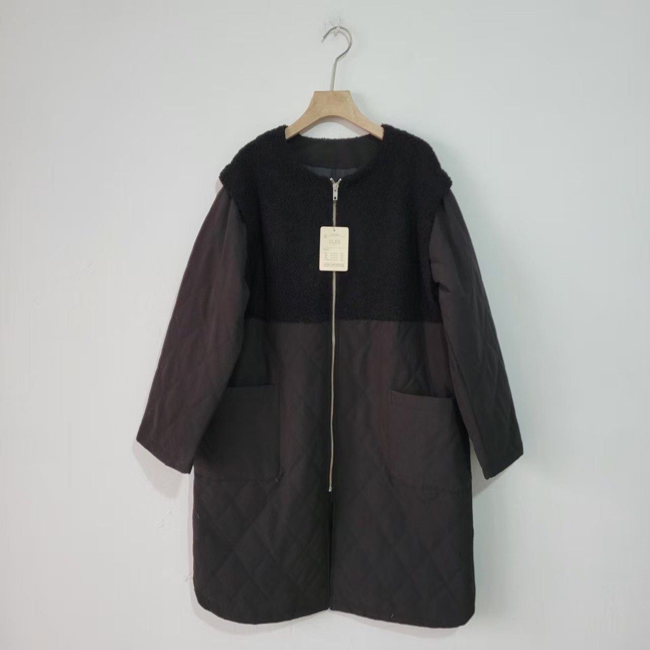 日单秋冬季羊羔毛拼接中长款棉服女宽松圆领拉链菱格绗缝休闲棉袄,女装/女士精品,汉服上装,淘宝优惠券,粉丝福利购,淘宝优惠卷