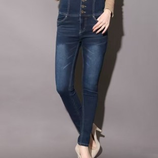 深蓝色紧身9分裤 多色日单春秋季 小脚裤 女显瘦修身 弹力高腰牛仔裤
