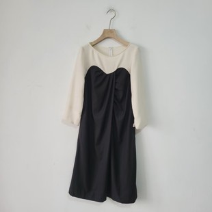 宽松显瘦女气质通勤裙 中长款 5款 日单淑女风圆领撞色连衣裙女长袖