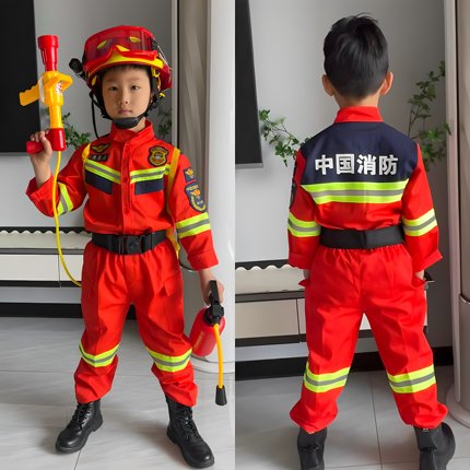 新款儿童消防员服装抢险救援服战斗服中国消防夏季水枪灭火器玩具