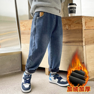 男童加绒牛仔裤秋冬季休闲长裤子