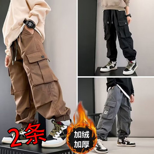 男童裤子秋冬款加绒中大童男装儿童工装裤一体绒秋季束脚休闲裤潮