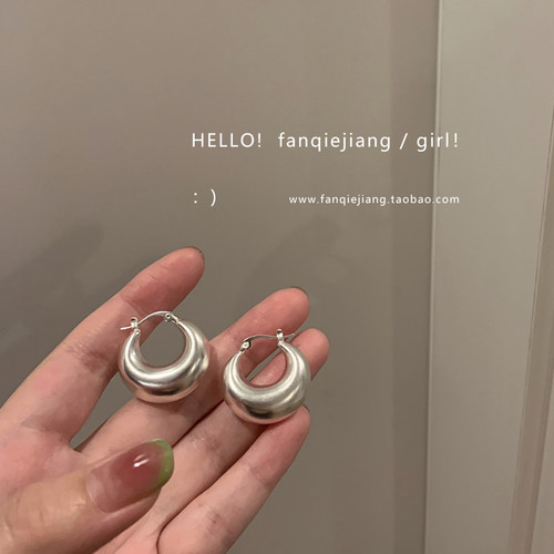 复古法式磨砂银小众耳环