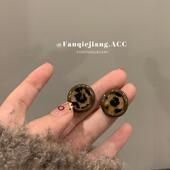 一只番茄酱适合秋冬 复古法式 豹纹耳环耳钉女
