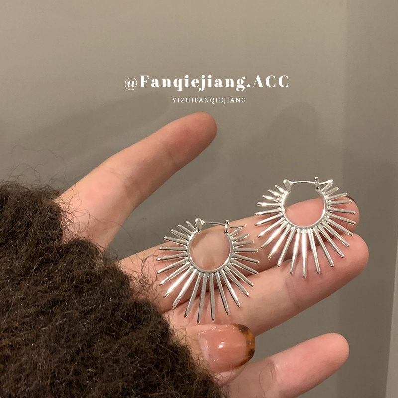 一只番茄酱秋冬款高级感几何扇形耳环女夸张太阳花耳钉耳饰耳扣