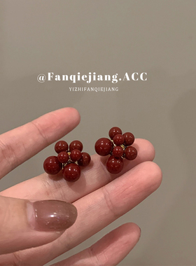 独特烟花红色珠子新年耳环