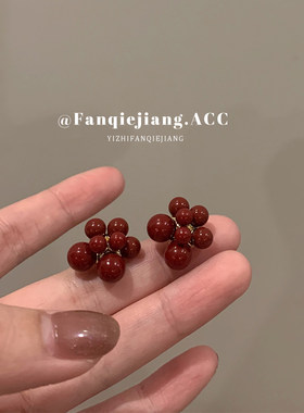 独特烟花红色珠子新年耳环