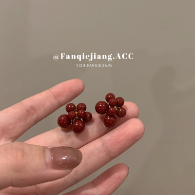 独特烟花红色珠子新年耳环