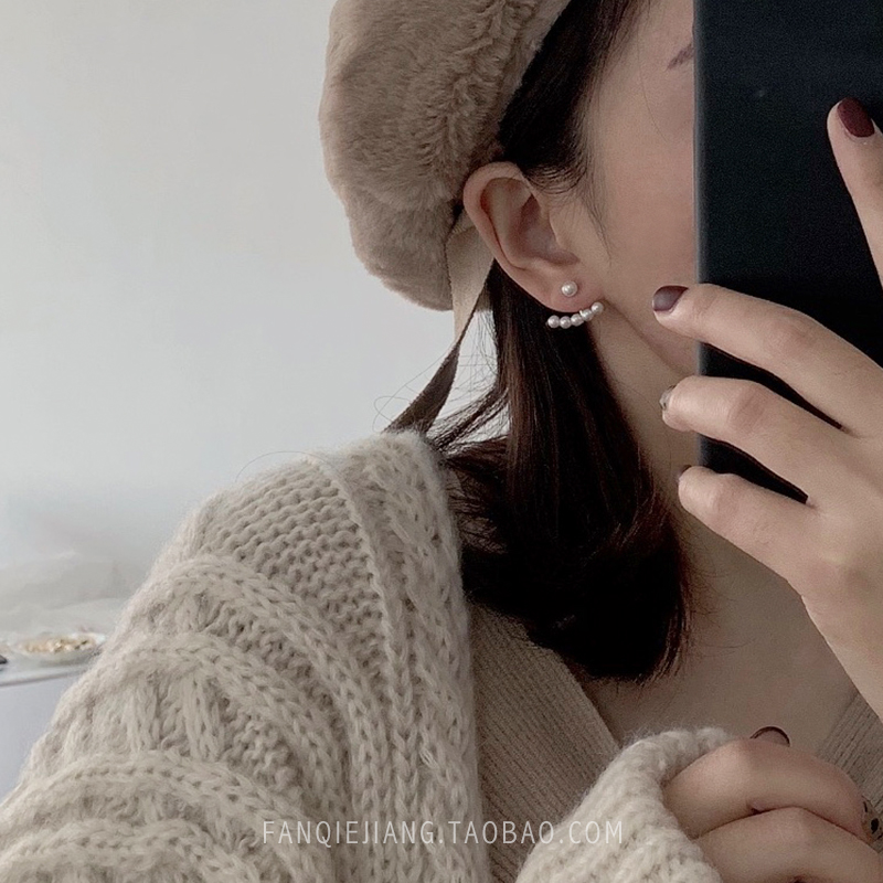 设计感珍珠耳钉女小众纯银气质韩国个性小耳坠精致超仙耳环秋冬款