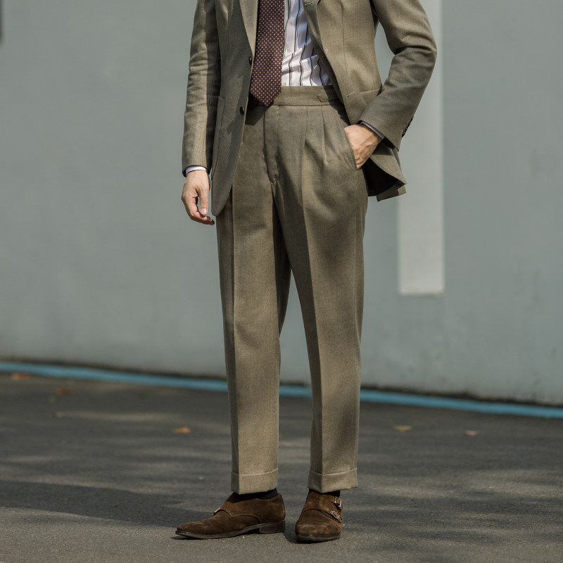 秋冬款 米色进口面料nobility 高腰那不勒斯西裤 法兰绒质感 男士