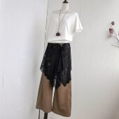 原创一片式 系带蕾丝黑色不规则屁帘半身裙裙帘外搭腰封裙叠穿