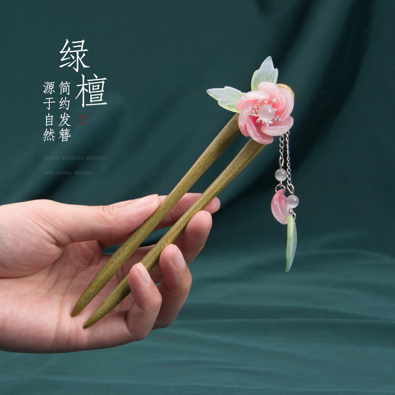 双钗发簪檀木古风新中式日常盘发