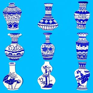 填色青花瓷花瓶幼儿手工美术模具diy彩绘涂色中国风手绘装 饰卡纸