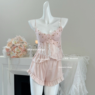 睡衣套装 冰丝吊带短裤 甜美丝绸家居服 纯欲法式 Nicelaisiii小奶芙