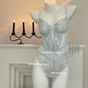 Nicelaisiii奶香情迷 微透性感连体衣蕾丝刺绣网纱吊带 纯欲风法式