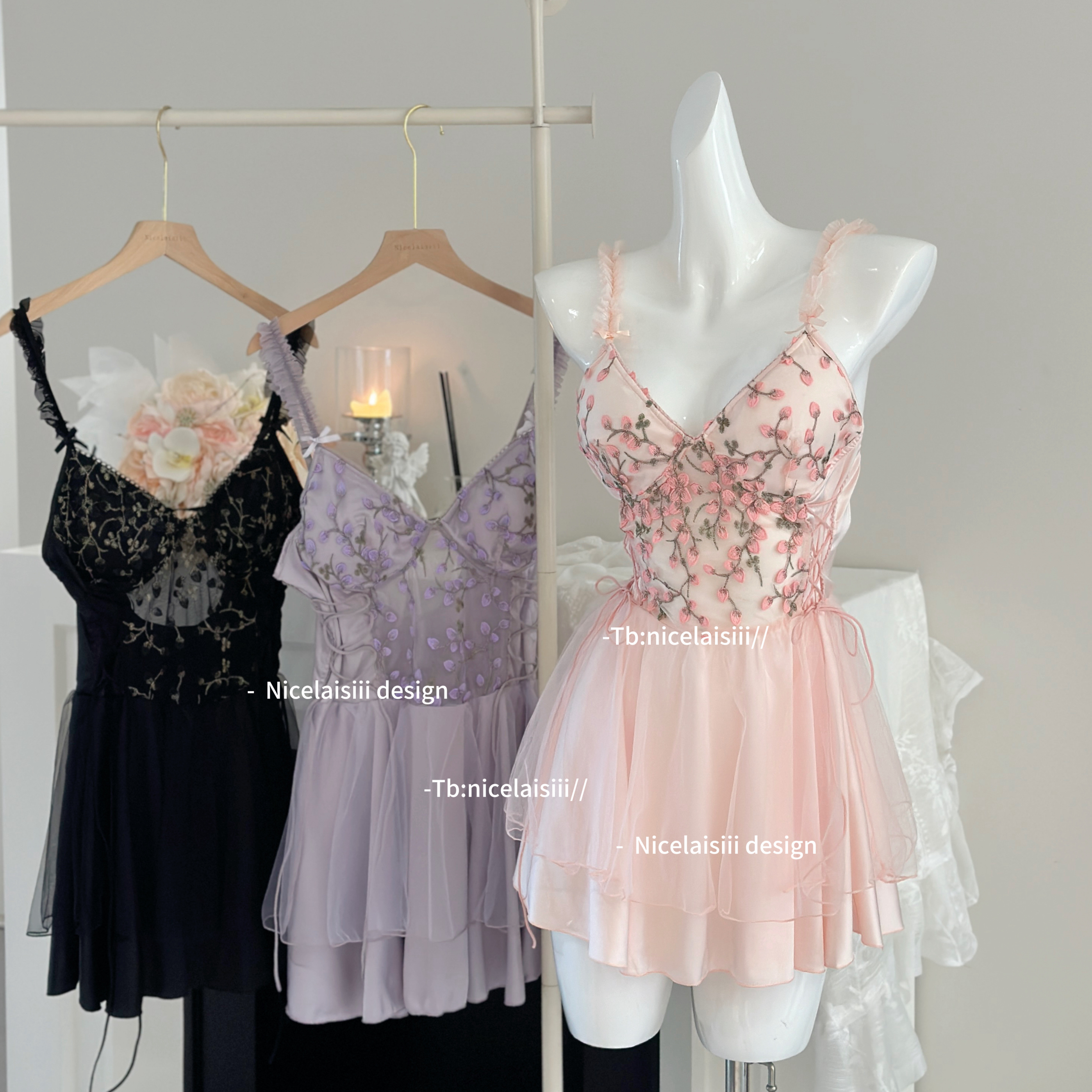 浪漫法式蕾丝刺绣吊带睡裙家居服