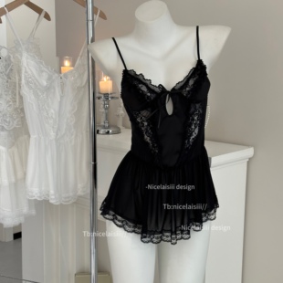 Nicelaisiii耳语 纯欲风蕾丝吊带裙仙女甜美约会睡裙网纱漏背睡衣