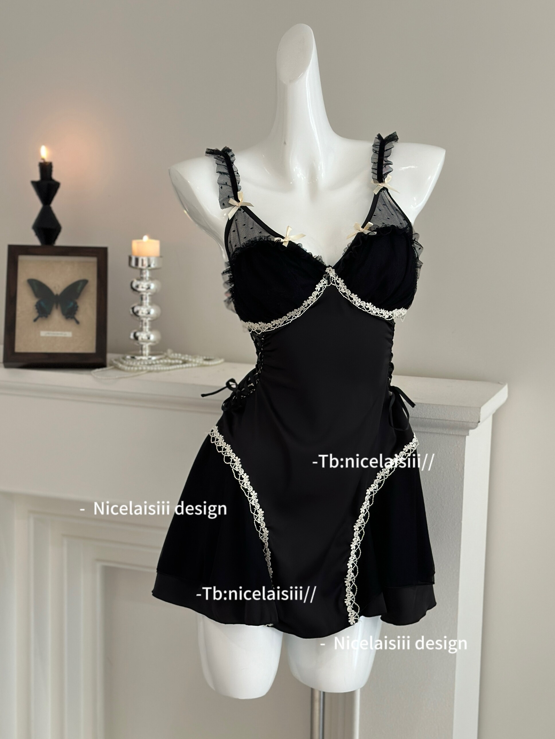 NICELAISIII 녹턴 레이스 유방 패드가있는 프랑스 잠옷 순수한 욕망 섹시한 새틴 슬림 홈 의류 잠옷