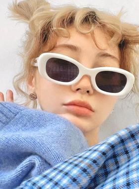 欧美时尚白色小框粗腿防晒太阳镜