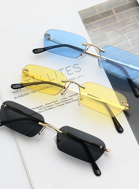 无框墨镜潮牌男时尚透明黄色太阳镜女个性嘻哈蹦迪街拍大脸眼镜