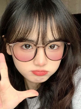 茶色腮红眼镜女黑框素颜神器自带妆感显瘦眼镜框可配近视度数墨镜