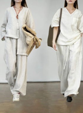 陈小满原创设计白色纯汉麻高端女套装雨露麻裤子2026春季宽松上衣