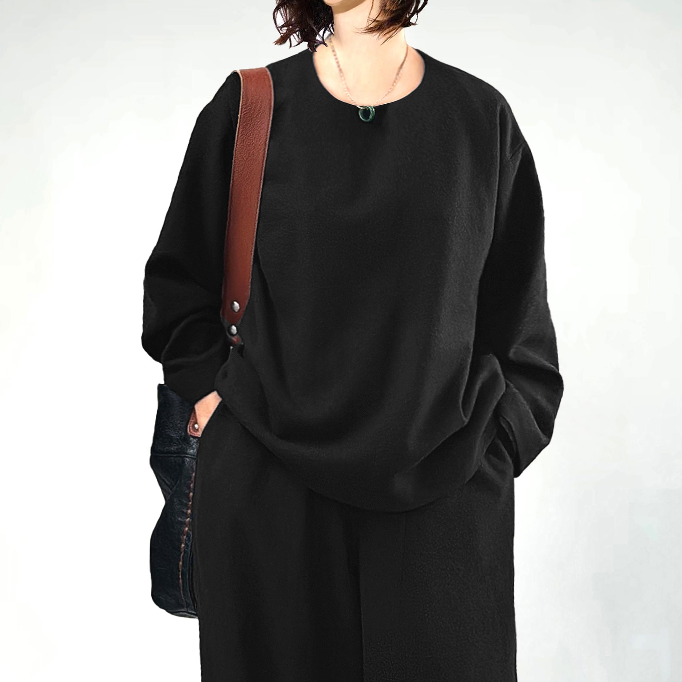 2025秋冬新款黑色圆领长袖卫衣