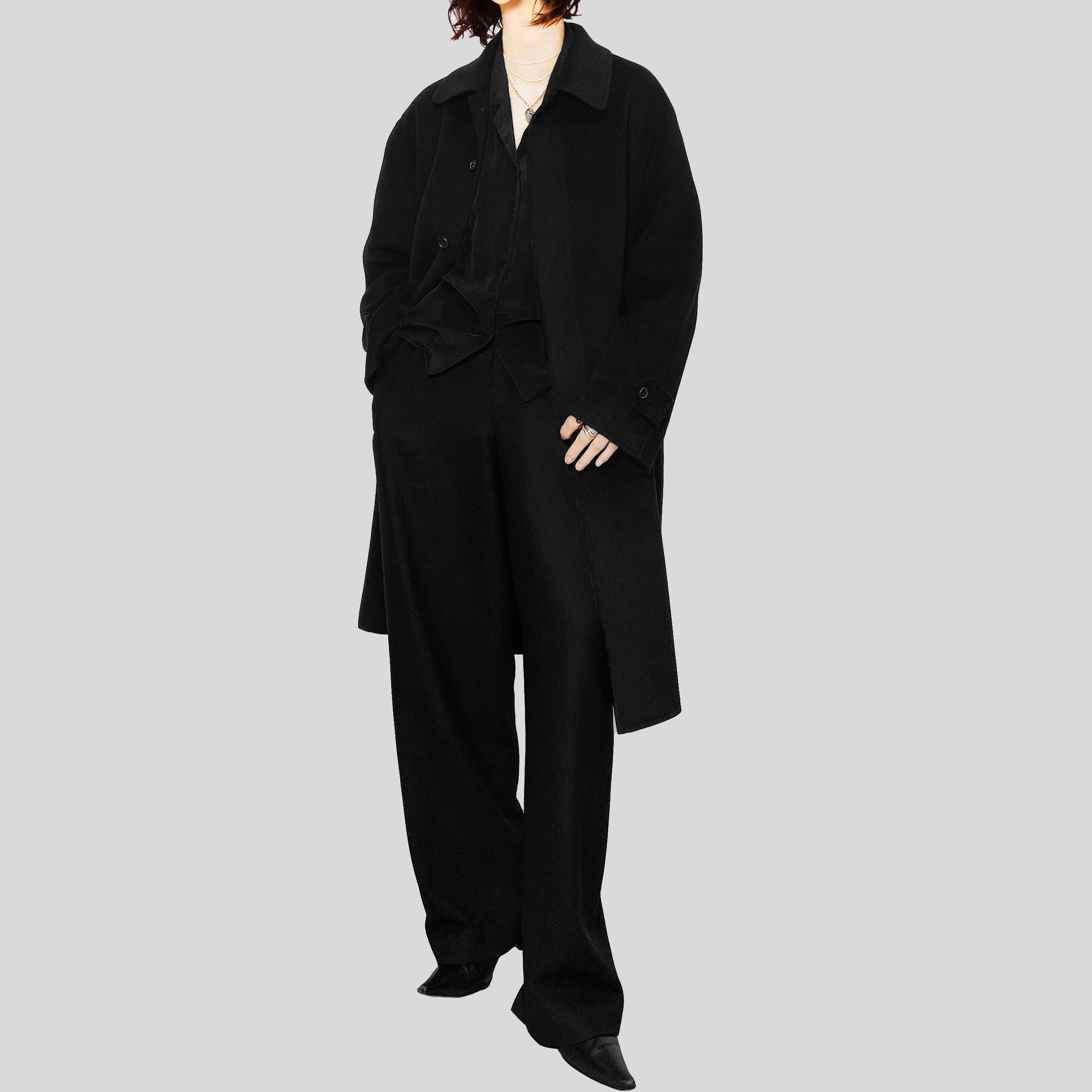 陈小满巴尔玛领黑双面呢羊绒大衣