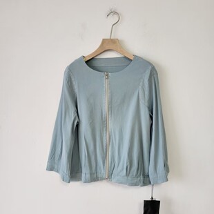 亚麻日单春秋季 圆领简约风圆领拉链短外套女宽松显瘦百搭休闲上衣