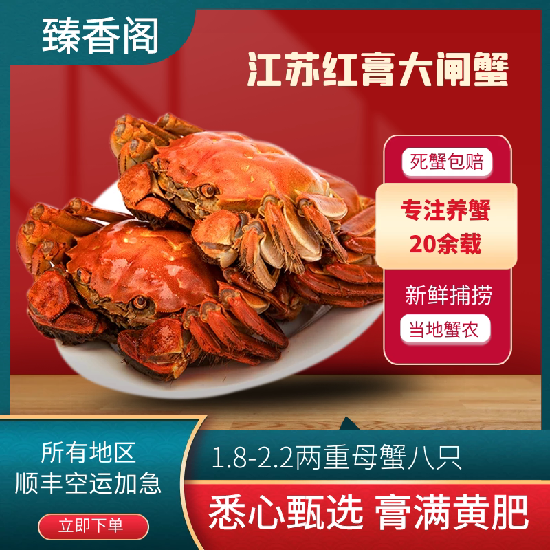 8-2.2两重全母蟹8只江苏兴化红膏大闸蟹顺丰鲜活水产