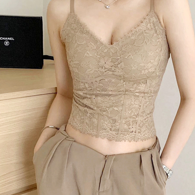 纯欲蕾丝吊带内衣女夏自带胸垫免穿文胸性感显瘦背心内搭打底上衣