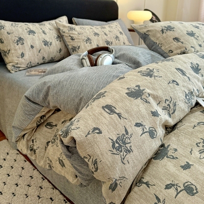 床上四件套床笠款2026年新款秋冬新品高克重加厚双层纱纯棉全棉