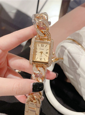 鎏金腕表贵里贵气小众设计高级感麻花链时髦气质方形手表 A082