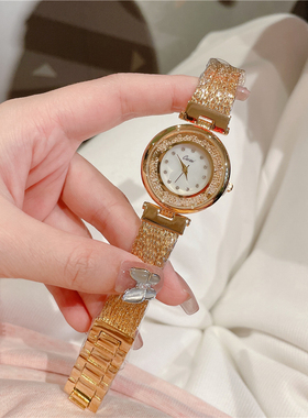 精致金色手链表女士高级感设计流沙手表时尚轻奢小众石英表 A211