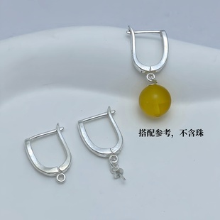 925纯银U形耳环带圈耳扣耳钩耳挂手工diy粘珠珍珠耳饰配件材料