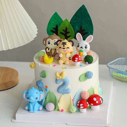 卡通软胶小动物儿童宝宝周岁生日蛋糕装饰猴子大象老虎小兔子摆件