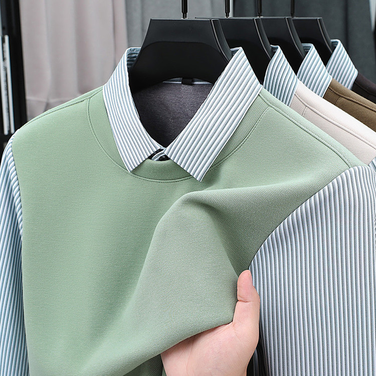 翻领标准合成纤维假两件四季通用T恤