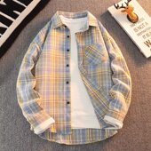 衬衫 男款 2025春秋新款 长袖 痞帅潮流日系复古格子大码 翻领衬衣外套