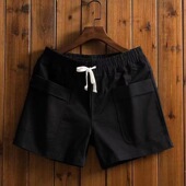 夏天短裤 直筒3分4分大口袋三分四分裤 潮男土纯棉休闲裤 子黑色修身