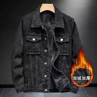 黑色牛仔外套男秋冬季 潮流保暖上衣服 加绒加厚复古外穿夹克男装
