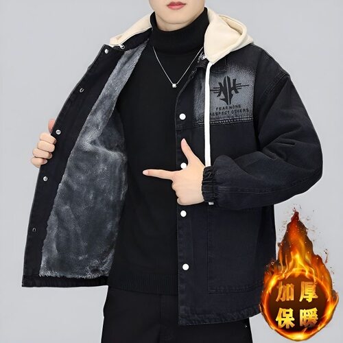 宽松+加绒+潮牌+连帽+耐磨+保暖