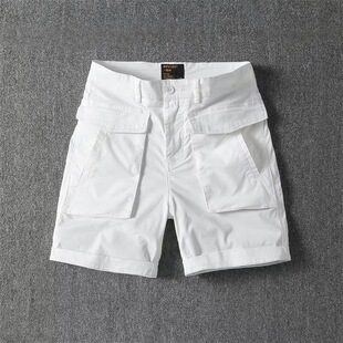 夏季工装五分裤男宽松直筒休闲白色短裤男士多口袋纯棉潮流中裤子