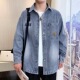潮牌宽松工装 美式 复古牛仔外套男秋季 夹克休闲百搭印花褂子上衣服