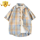夏季 格子衬衫 男日系百搭高级休闲痞帅衬衣高品质纯棉耐脏耐磨外套