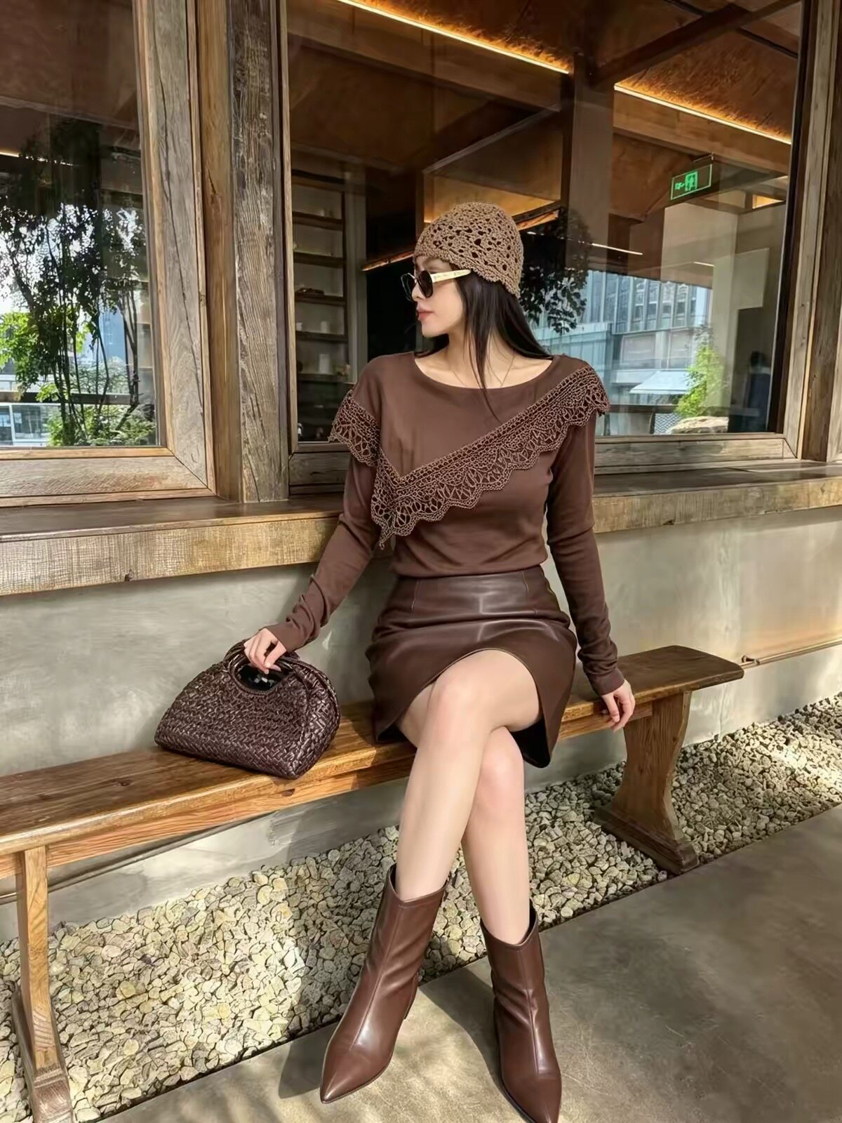 欧洲站2026秋季新款欧货女装时尚圆领拼蕾丝长袖打底衫上衣66183