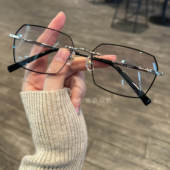 纯钛钻石切边无框眼镜近视男可配有度数防蓝光无边框防蓝光变色女