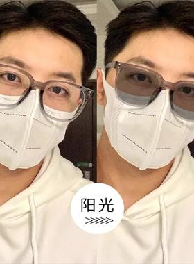 胖子大脸显瘦近视眼镜框男潮黑色自动感光车内变色配有度数眼睛框